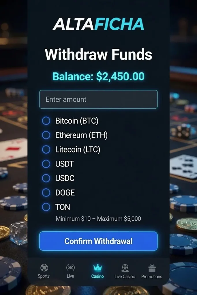 Withdrawing with Alta Ficha